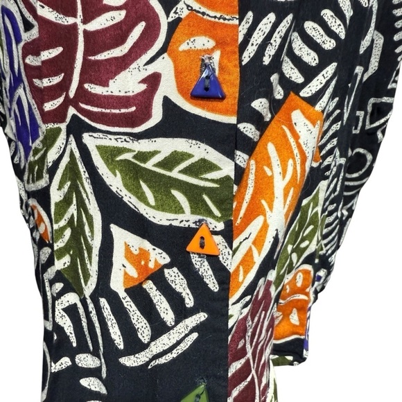 VTG Geometric Bib Collar Button Up Shirt 26/28 XXL 80s Tropical Dopamine Artsy - Picture 4 of 12